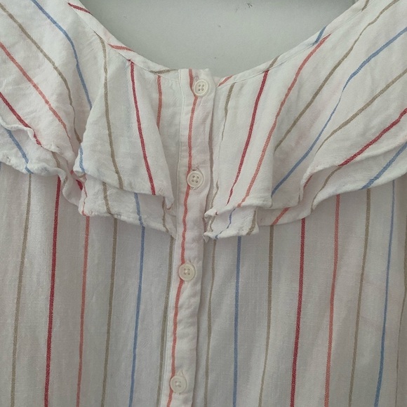 AVA & VIV Womens Top 3X White Multi Colored Striped Ruffle Sleeve Buttons - Picture 2 of 5